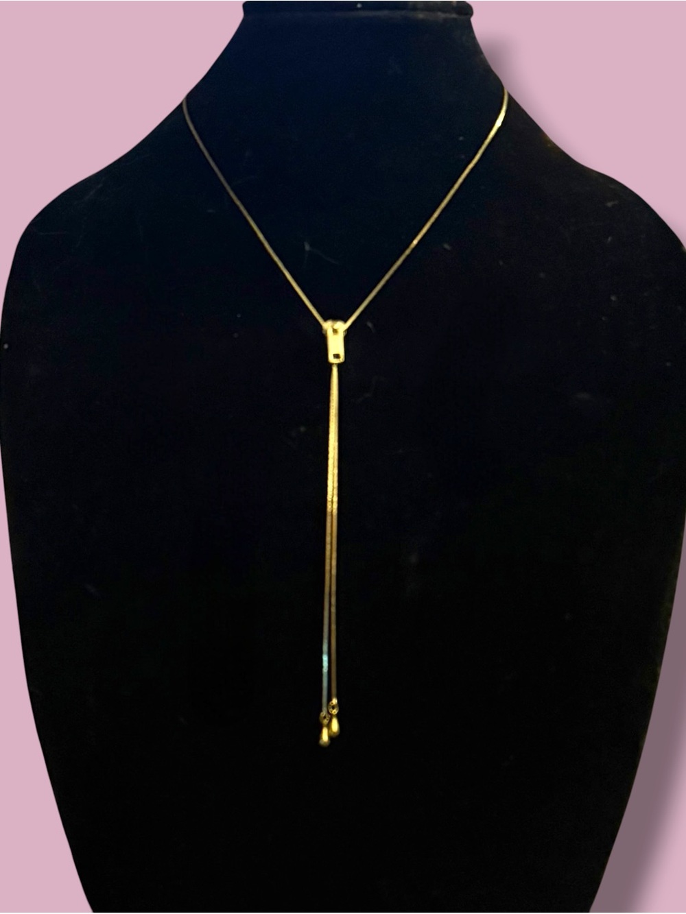 Vintage gold tone zipper pull lariat necklace